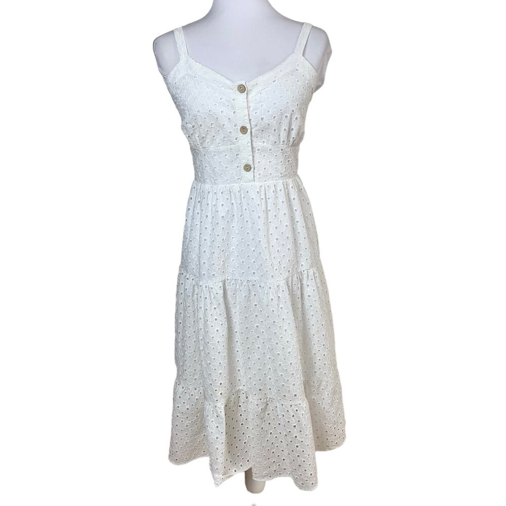 Zara White Midi Dress with Button Detail